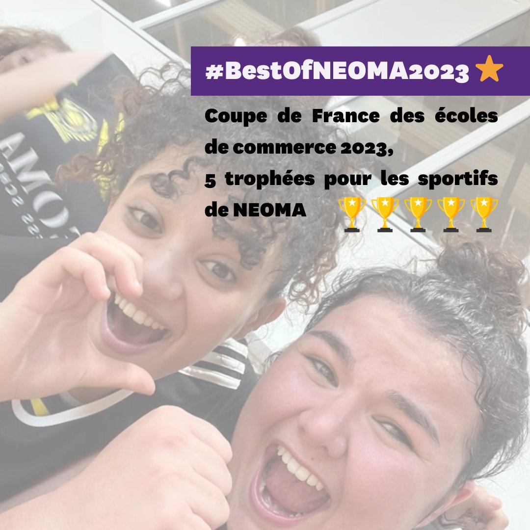 NEOMAbs's tweet image. #BestOfNEOMA2023 ⭐

Cette année encore, #NEOMAbs est l’Ecole du sport ! 
Nos étudiants ont remporté 5 trophées lors de la très prestigieuse Coupe de France des écoles de commerce, une compétition de référence pour les sportifs. 💪

ow.ly/3Mtl50Ql11H