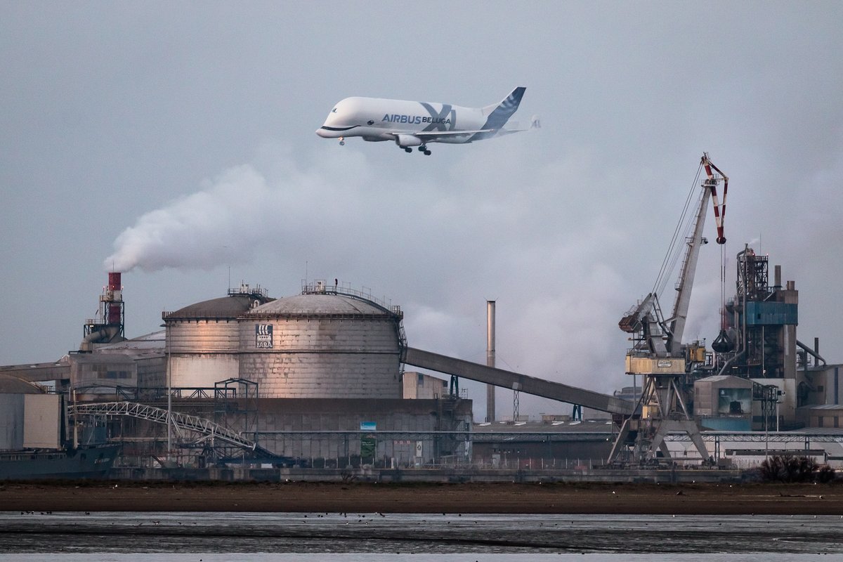 Atterrissage 
- - - - - - - - 
#BelugaXL #Airbus #portdeSaintNazaire #MontoirdeBretagne #SaintNazaire #LoireAtlantique #PaysdelaLoire #France