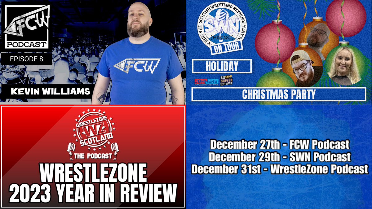 ScotWresNet's tweet image. Christmas and New Year podcast schedule!

27th - @NaturalDuke &amp;amp; Patryk are joined by Kevin Williams
29th - I’m joined by @KyleWattPhoto &amp;amp; @KayleighLaff 
31st - I’m on my lonesome to talk @wrestlezone