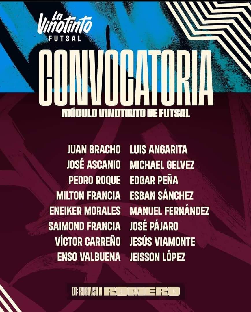 Futsaltven's tweet photo. #FutsalTV | #VinotintoFutsal

Ésta es la convocatoria de Robinson Romero de cara al módulo de trabajo en Caracas del 26 al 30 de diciembre, en el marco de la preparación de nuestra selección a su compromiso premundialista en febrero próximo.

#Futsal #MeridianoTV #FVF https://t.co/eysHkA5hqS