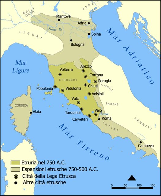 pierpi13's tweet photo. L' Etruria era compresa fra l'Arno e il Tevere, fra il Mar Tirreno e l'Appennino e includeva dunque i territori della Toscana e dell'Alto Lazio.
Fin dall'antichità sono state formulate diverse ipotesi circa l'origine del Etruschi: Erodoto diceva che essi provenivano dalla Lidia; Dionigi di Alicarnasso li riteneva autoctoni dell'Italia; per Tito Livio erano originari del Settentrione. Però nessuna di queste ipotesi si fondava su prove certe e indiscutibili.
Infatti, la storia degli Etruschi è ricostruibile solo a grandi linee perché non ci sono documenti significativi e quei pochi sono decifrati solo in parte, come del resto i reperti archeologici. È' comunque certo che, da qualunque parte gli Etruschi fossero immigrati, non portarono con loro una cultura già formata (come fecero i Greci nell'Italia meridionale) ma la elaborarono qui, rifacendosi anche alle tradizioni della civiltà villanoviana. Fra il VII e il VI secolo a.C. si ebbe la piena urbanizzazione che si sviluppò prima nell'Etruria meridionale ed in Campania, per arrivare in anche in Emilia. In particolare, fu importante per lo sviluppo delle città etrusche i commerci con i Greci e soprattutto con quelli delle colonie della Magna Grecia e della Sicilia.
Come i Greci, gli Etruschi si organizzarono in città-stato, autonome e indipendenti, inizialmente governate da un lucumone che fungeva da "re", ma che in seguito venne sostituito da regimi aristocratici.
Verso la metà del VI secolo a.C., le dodici città etrusche più importanti (Veio, Tarquinia, Chiusi, Caere, Arezzo, ecc.) costituirono una dodecapoli, una lega politico-religiosa che prendeva spunto dal mondo greco.