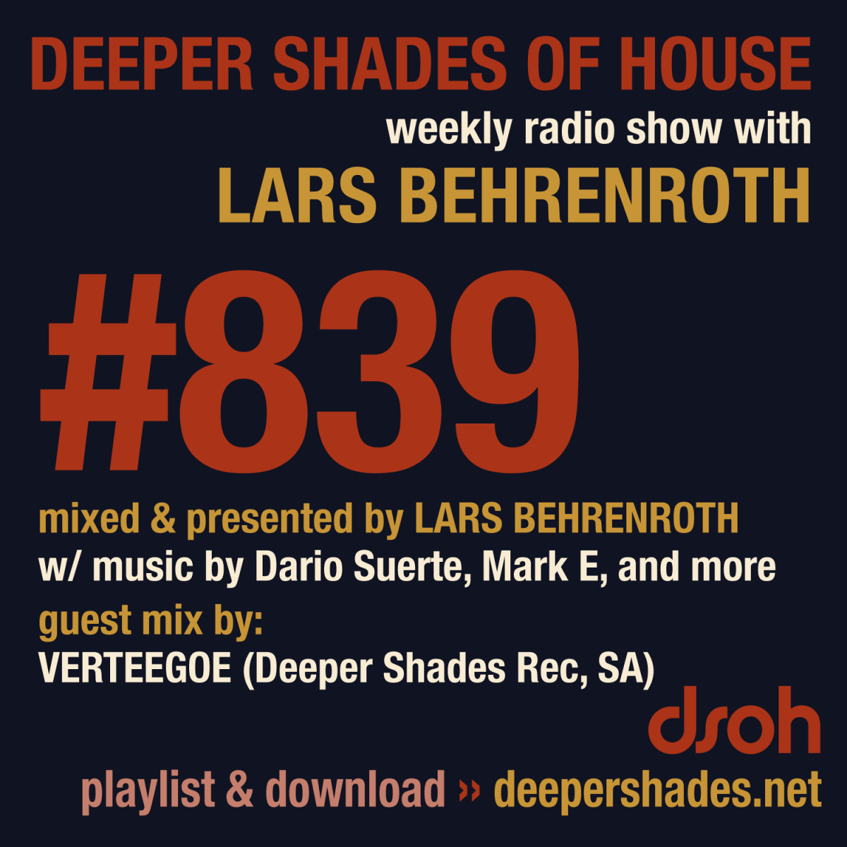 DeeperShades's tweet photo. #nowplaying on https://t.co/D4WXAKMh7s : Lars Behrenroth w/ exclusive guest mix by VERTEEGOE (Deeper Shades Rec, South Africa) - DSOH #839 Deeper Shades Of House #deephouse #liveradio https://t.co/hMaJWpsEIA