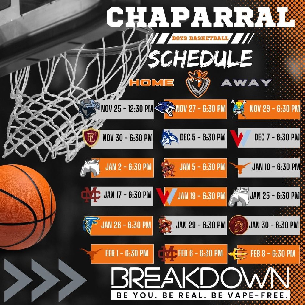 BreakDown is proud to announce our partnership with CCSD Boys Basketball teams for the 2023-2024 winter season. 🏀 Best of luck &amp; thank you for joining our movement to live vape-free! 🚭

Tell your coach/school to join the BreakDown movement next season

➡️ #BeYouBeRealBeVapeFree