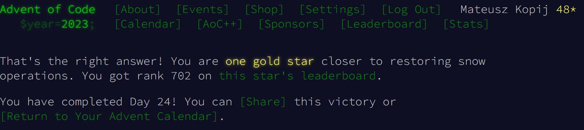 kopijmateusz's tweet photo. Cool, I even managed to get to the leaderboard with today's problem.
#AdventOfCode https://t.co/12c3AHXtbd