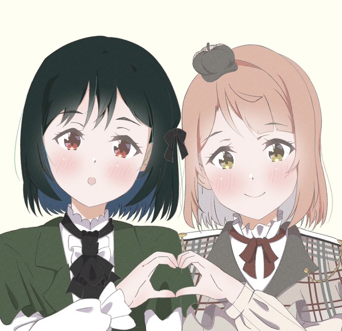 「black hair heart hands duo」 illustration images(Latest)