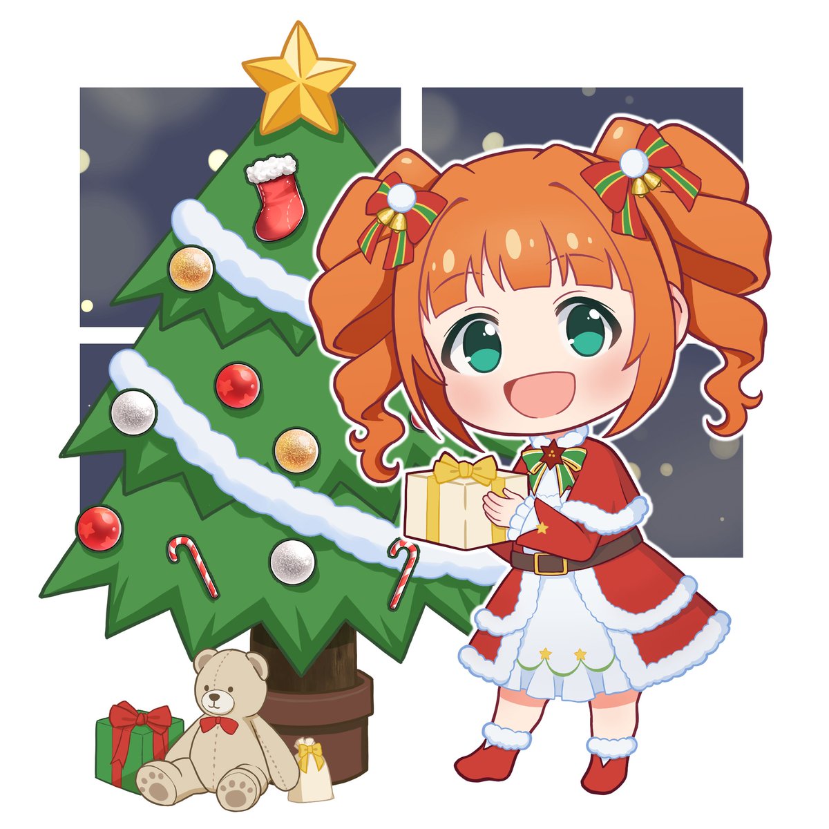 メリークリスマスです、プロデューサーさん！
（背景のない差分はツリーにあります↓）

#高槻やよい　
#ミリシタ