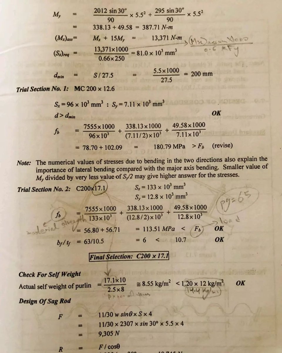 EngInfinityCo's tweet image. Calculation notebook for designing a channel section purlin