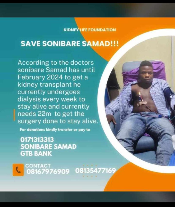 Liya_Jola's tweet photo. Please help save Sonibare Samad🥺🤲🏼 your #100 will go a long way..... Please repost and retweet
#RetweeetPlease
#retweetplease #savesamad #savelanre #kidneytransplat https://t.co/wWQRH6i763