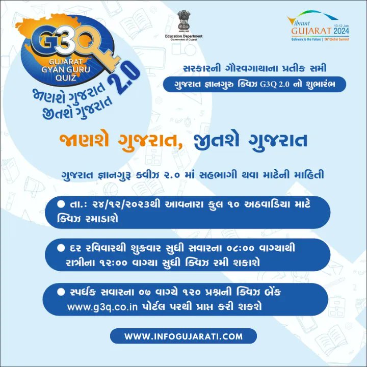 (G3Q 2.0) 2024 ગુજરાત જ્ઞાન ગુરુ ક્વિઝ રમો અને ઇનામો જીતો, આજથી જ રજિસ્ટ્રેશન શરૂ અહી ક્લિક કરો

#gujaratgyanguru #g3quiz2024 #quiz #contest #quiztime #contestalertindia #contests #prizes #win #quizcontest #student #education #InfoGujarati

<a href="/bhupendrapbjp/">Bhupendra Patel</a> <a href="/cmogujarat/">Karma Patel</a> <a href="/kuberdindor/">Dr. Kuber Dindor</a>