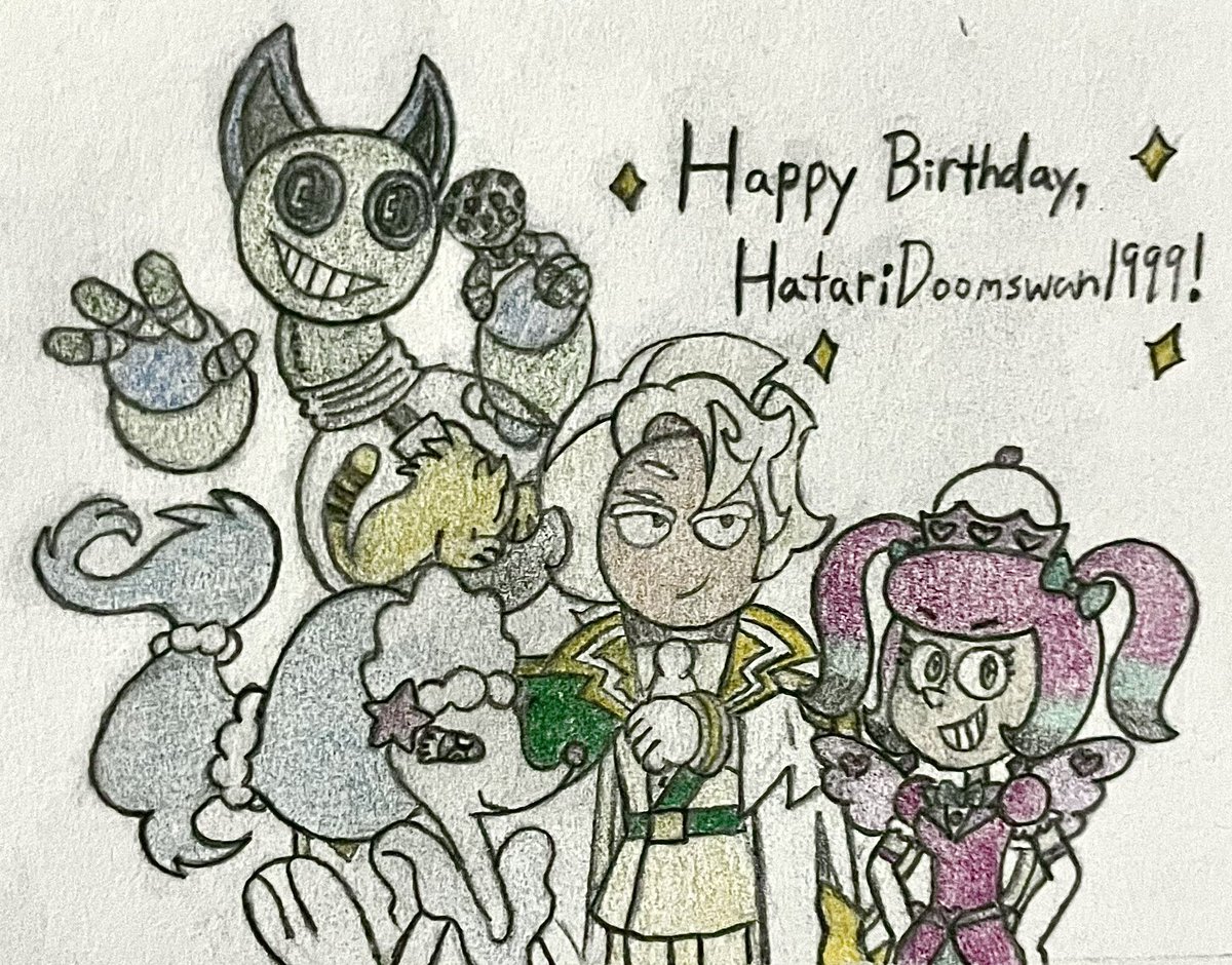 JJSponge120's tweet photo. Happy birthday to @ClottedOwO! 🥳 Her persona Hatari appears alongside her favorite characters! #ClottedOwO #HatariDoomswan1999 #Hatari #Persona #ClottedCreamCookie #CookieRunKingdom #Primarina #Pokemon #Confurrz #MantisGirl #Birthday #Gift https://t.co/q2lSSG5gUO
