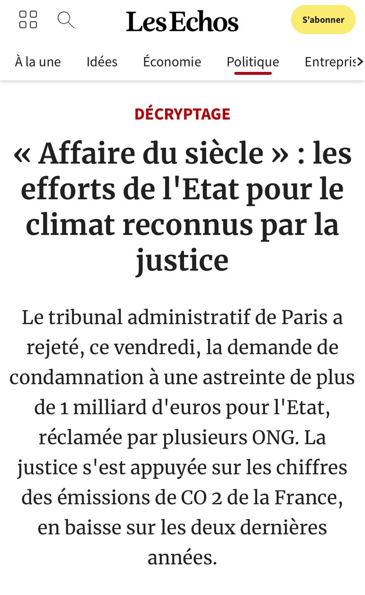 Les médias en parlent peu. Le tribunal adm. de Paris a débouté ce vendredi les ONG @laffairedusiecl 
Il a reconnu « que l'Etat, conformément à l'injonction qui lui avait été faite, avait adopté ou mis en oeuvre des mesures de nature à réparer le préjudice en cause » #climat