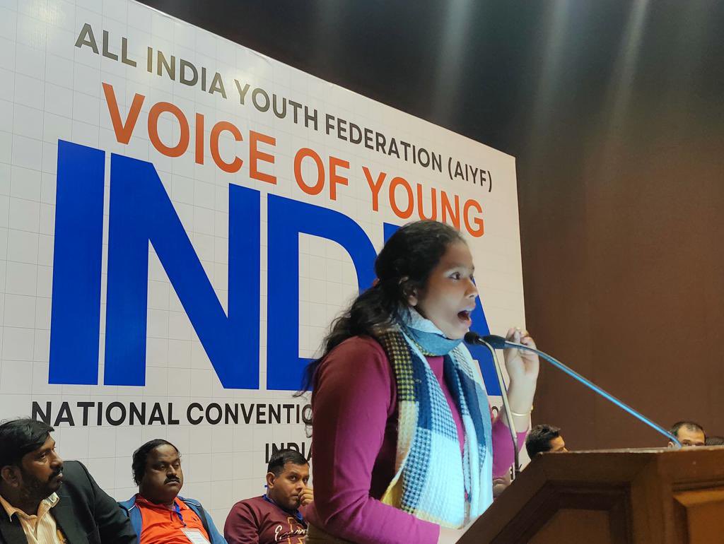 IndiaYoungVoice's tweet photo. RJD National Spokesperson Priyanka Bharti sharing her thoughts in Voice of Young India: National Convention on Challenges Before Indian Youth hosted by the AIYF.Youth leaders from 17 INDIA youth organisations participated in the event.

#VoiceofYoungIndia #YouthforINDIA #AIYF https://t.co/afzxnTw8ob