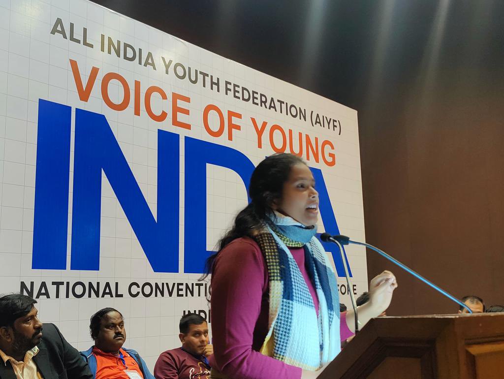 IndiaYoungVoice's tweet photo. RJD National Spokesperson Priyanka Bharti sharing her thoughts in Voice of Young India: National Convention on Challenges Before Indian Youth hosted by the AIYF.Youth leaders from 17 INDIA youth organisations participated in the event.

#VoiceofYoungIndia #YouthforINDIA #AIYF https://t.co/afzxnTw8ob
