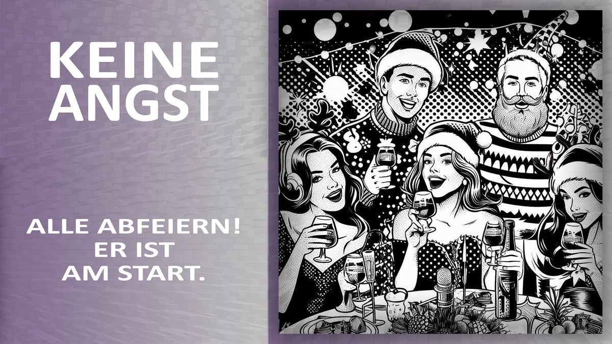 Keine Angst
– Alle abfeiern! Er ist am Start.
– Lk 2,10b-11: Fürchtet euch nicht! Heute ist der Retter geboren worden.
— Heute feiern wir, dass du bei uns bist, Gott, ich danke dir!
— Das Bild wurde von der Popart- #KI erzeugt.
— #Heiligabend #Weihnachten#Geschenke #Feiern