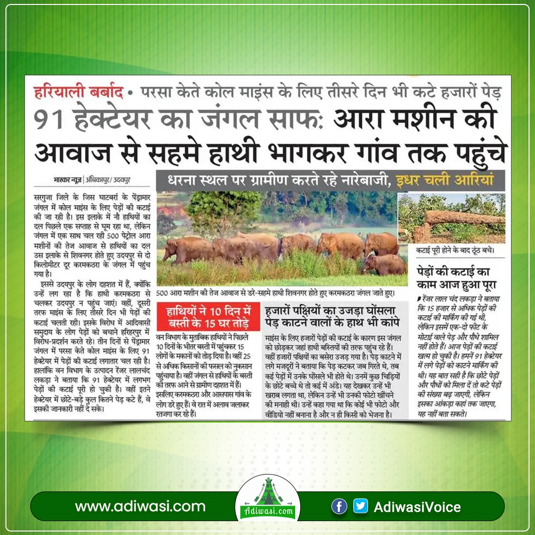 AdiwasiVoice's tweet photo. पहले सैकड़ों एकड़ जंगल काट डालो, आदिवासियों एवं वन्यजीवों को बेघर कर दो, फिर जब वे गांवों के करीब आएं, तो फिर से उन्हें बसाने के लिए आदिवासियों को बेघर करो।

इसी प्रक्रिया को अब "विकास" कहा जाता है। और यह करने वाले खुद को पर्यावरण के रक्षक कहते हैं।

#SaveHasdeo #हसदेव_जंगल_बचाओ https://t.co/ibHo48AzEx