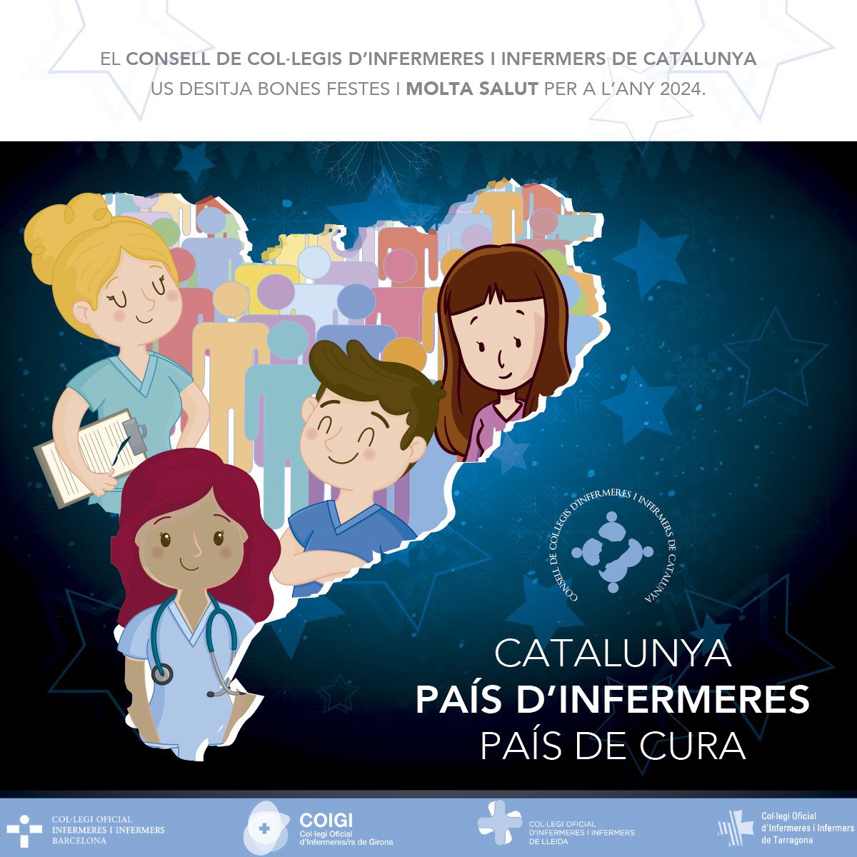 infermerescat's tweet photo. CATALUNYA
PAÍS D’INFERMERES
      PAÍS DE CURA

🎄 El Consell de Col·legis d’Infermeres i Infermers de Catalunya us desitgem un #BonNadal
@AIFICC @ASCISAM @Llevadores @ACITSL @SCGiG @acippediatria @Infermeres_ACDI @SCBInfermeria @semgencat https://t.co/VhmV3kk2Wh