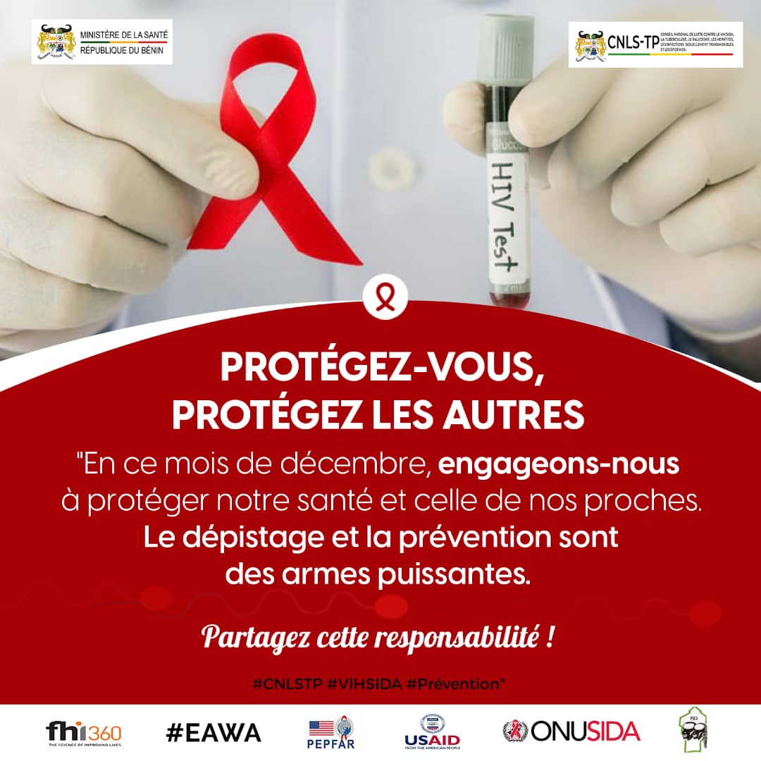 hermesayena's tweet photo. Protégez-vous, protégez les autres.

En ce mois de décembre, engageons-nous à protéger notre santé et celle de nos proches.

Le dépistage et la prévention sont des armes puissantes.

Partagez cette responsabilité !

#CNLSTP #VIHSIDA #Prévention
@ONUSIDA_Benin @PEPFAR @USAID https://t.co/O1xbtZUSxY