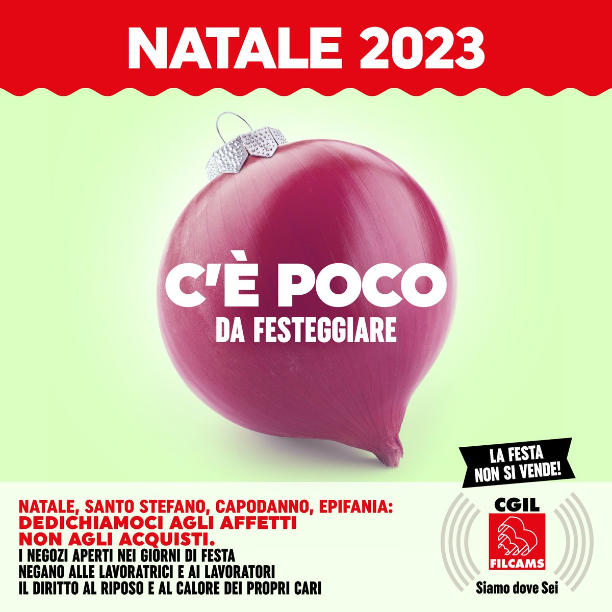 Neanche per questo Natale c'è un nuovo contratto sotto l'albero delle lavoratrici e dei lavoratori del commercio. Se ci viene voglia di fare acquisti a Natale e a SStefano, pensiamo a loro, alla fine di un anno magro durante le feste dovrebbero anche lavorare. #LaFestaNonSiVende