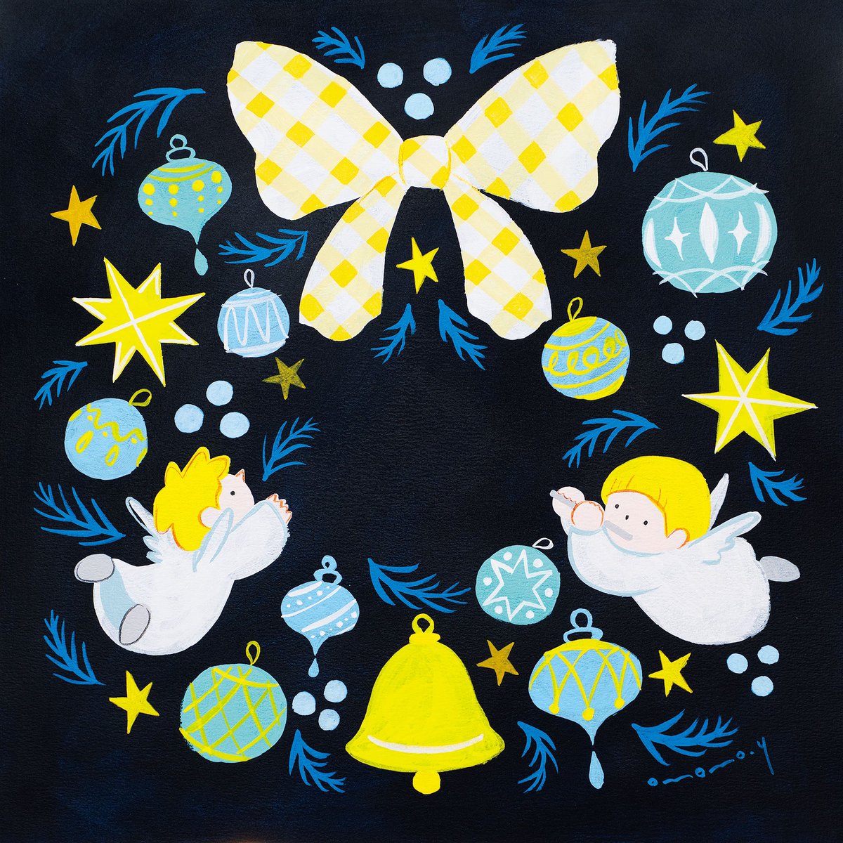 「黄色いクリスマスリース」|大桃洋祐のイラスト