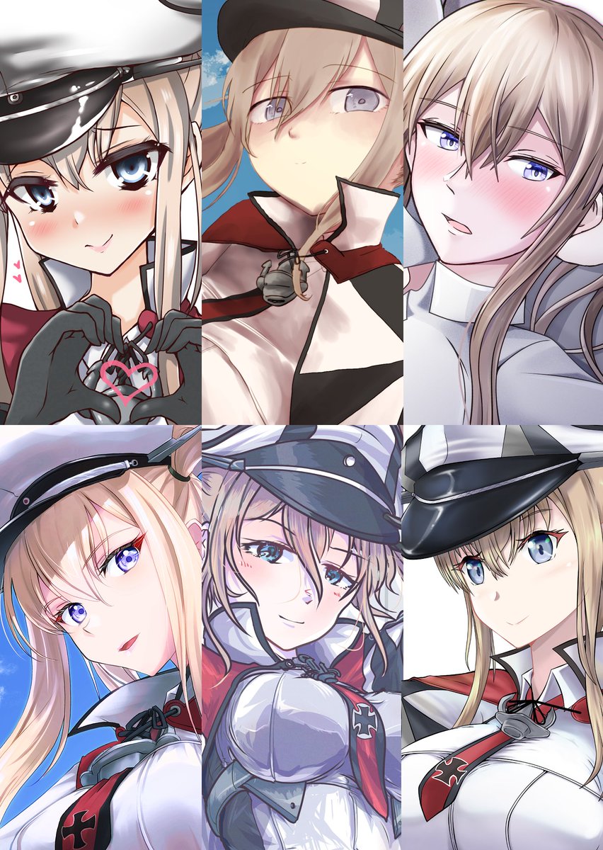 graf zeppelin (kancolle) hat blonde hair twintails peaked cap capelet breasts heart hands  illustration images