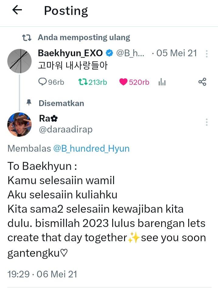daraadirap's tweet photo. Jadi dulu pas Baekhyun pamit wamil 2021 iseng bikin janji gini dan sekarang ga nyangka bisa terwujud lulus bareng di thn 2023 🥺 
@B_hundred_Hyun thankyou for my support sistem 💗 https://t.co/r63moM0IvI