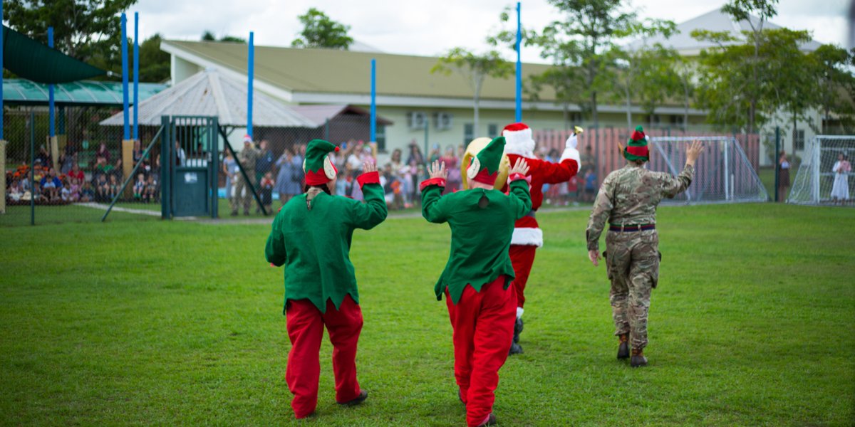 230 Sqn, Santa Flight. Santa hitched a lift on a routine training flight, to deliver presents to children at Hornbill School, aged between 5 and 11. 230 Sqn are deployed in Brunei to provide Medical Evacuation capability. #RAFBenson