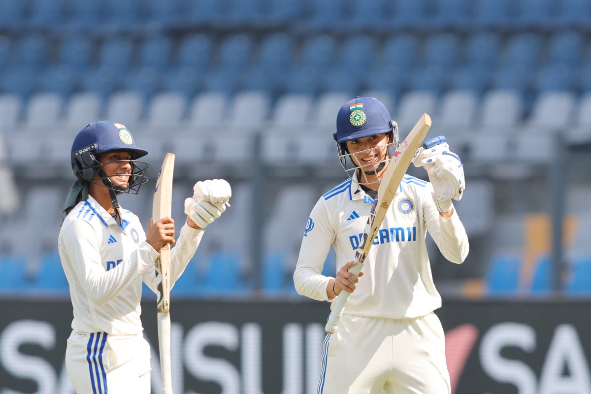 AmitShah's tweet photo. Proud of our girls!

Kudos to our Women's Cricket Team for winning the first-ever Test cricket match against Australia. You have scripted adorable history by setting a monumental example of Bharat's woman power in international Test cricket. My heartfelt best wishes to you. May victory always be yours. #INDvAUS