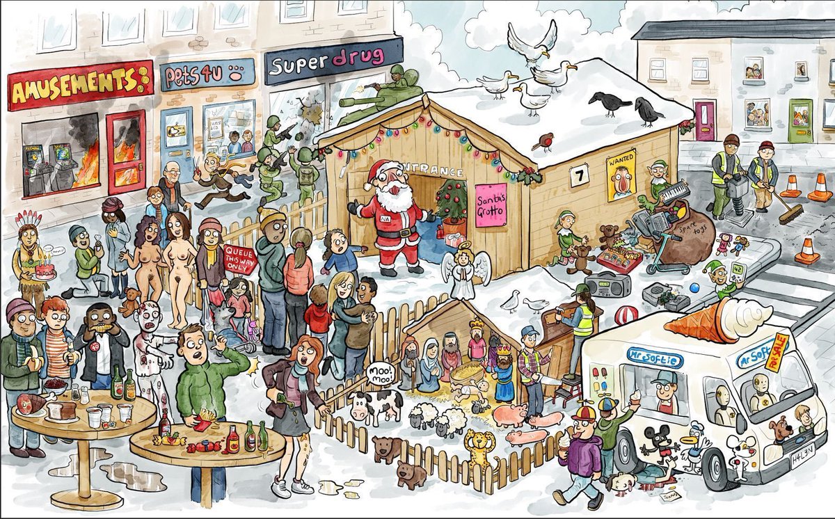 Apparently there are clues to 50 bands or solo artists in this picture. Good luck and happy Christmas Eve!