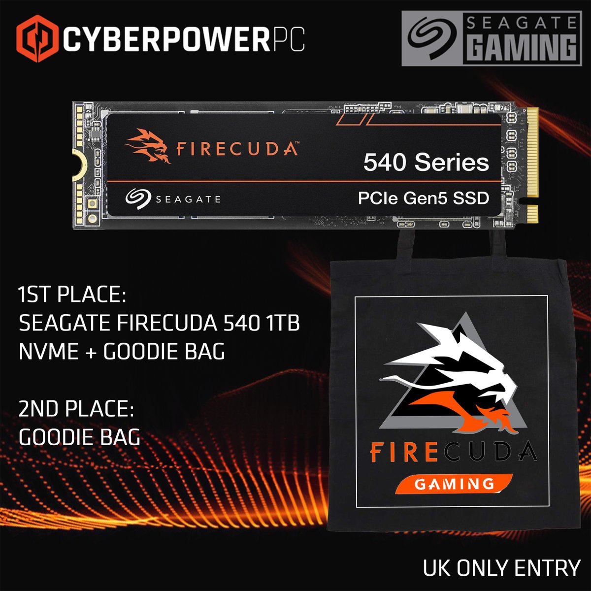CyberPowerPC_UK's tweet photo. To carry on the Christmas spirit, we're giving one person a chance to win a @seagategaming  FireCuda 540 1TB NVMe SSD and a Seagate Goodie bag! Plus, the runner-up also gets a Seagate Goodie bag!

All you have to do is like and reshare this post!

This is UK entry only! https://t.co/XpzkIR1RPV