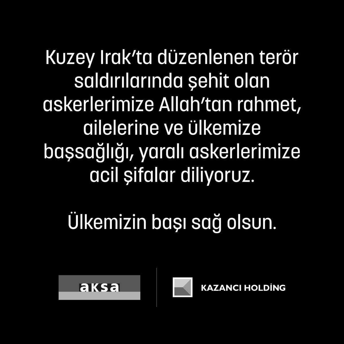 DOGALGAZAKSA's tweet photo. Kuzey Irak’ta düzenlenen terör saldırılarında şehit olan askerlerimize Allah’tan rahmet, ailelerine ve ülkemize başsağlığı, yaralı askerlerimize acil şifalar diliyoruz.

Ülkemizin başı sağ olsun. https://t.co/v3eywyXjLo