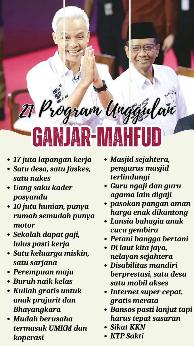 Ini dia 21 program unggulan Ganjar-Mahfud untuk Rakyat Indonesia #Ganjarpranowo #GanjarPranowo2024 #MahfudLebihBaik #MahfudJuara #MahfudLebihBaik3 #Satset3