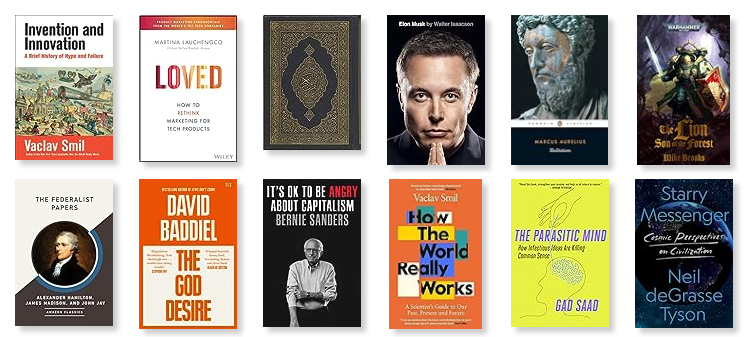 delfmark's tweet photo. My 2023 book list. Didn't finish the Qu'ran but getting back to it between other listens as it is more of a 'study project'. Aiming to finish 'Invention and Innovation' before the eoy🤞
#books #audible #reading #audiobooks

@elonmusk @GadSaad @neiltyson @BernieSanders @Baddiel https://t.co/AjDV3gSBCT