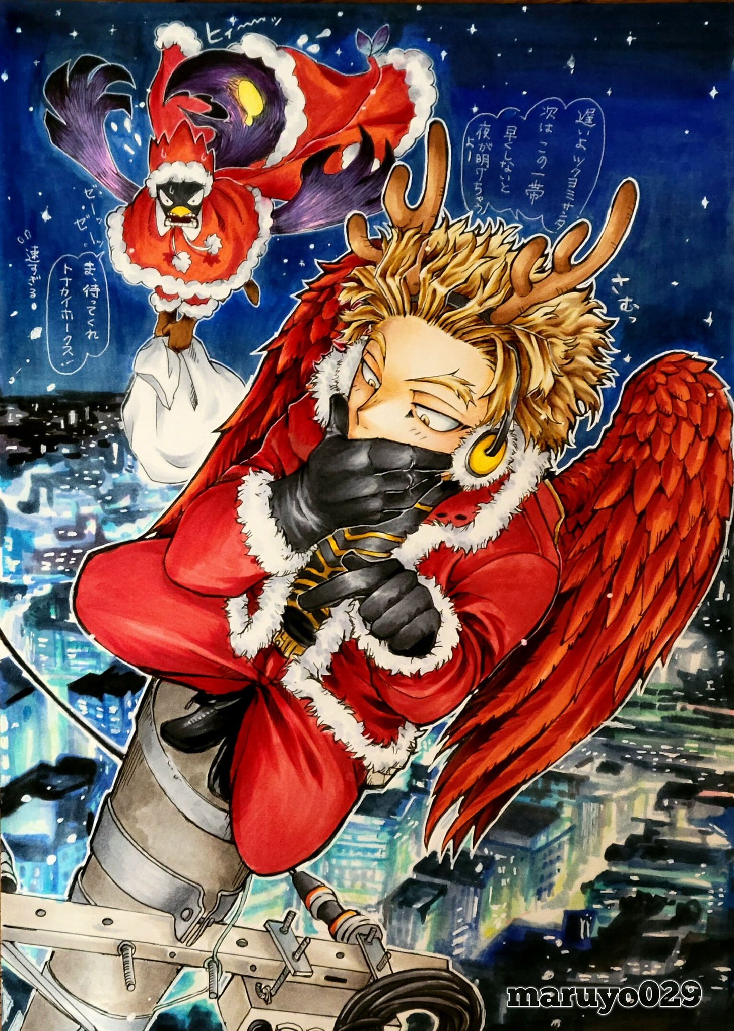 ヒロアカ ホークス クリスマス サンタ 缶バッジ ヒロアカ クリスマス