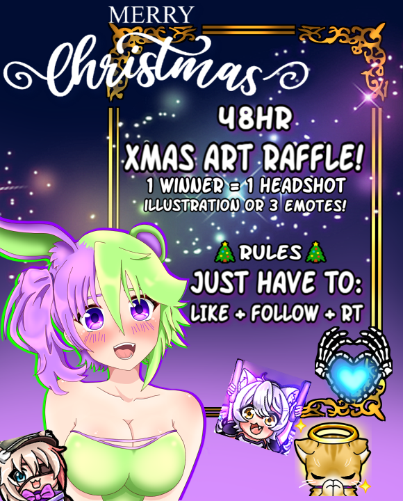 BunnyBearDraws's tweet photo. 🎊48H Xmas raffle~! 🎊
Thank u all so much 4 supporting me this year! I want to give a lil something to someone special!  

Winners choice of
Headshot art OR 3 Emotes! 
---->THIS WILL END IN 48hrs!

#commissionsopen #artraffle #Giveaway #Giveaways #artmoots #Xmas2023 #ENVtubers https://t.co/M64OIAEBZF