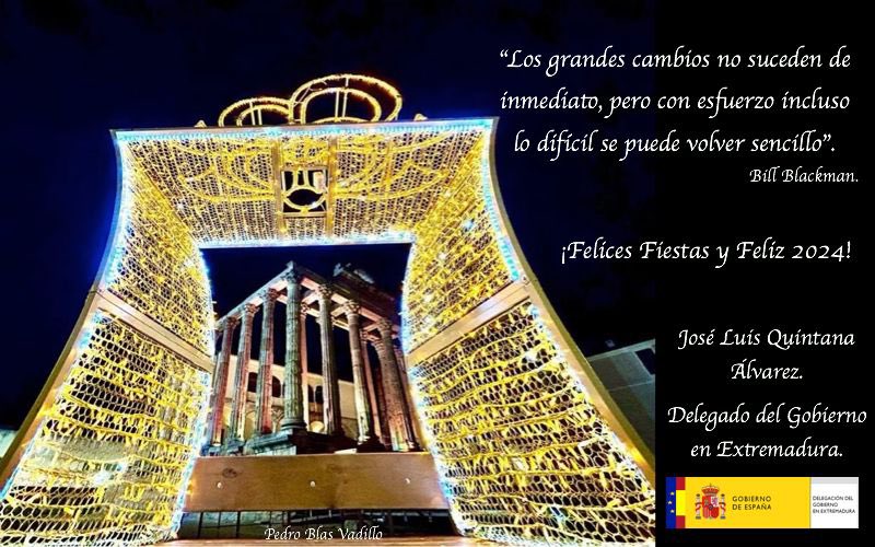 DGobExtremadura's tweet photo. ✨✨ La Delegación del Gobierno en Extremadura y el delegado @J_L_Quintana les desean Felices Fiestas y el mejor Año Nuevo. https://t.co/dqmTXa5A56