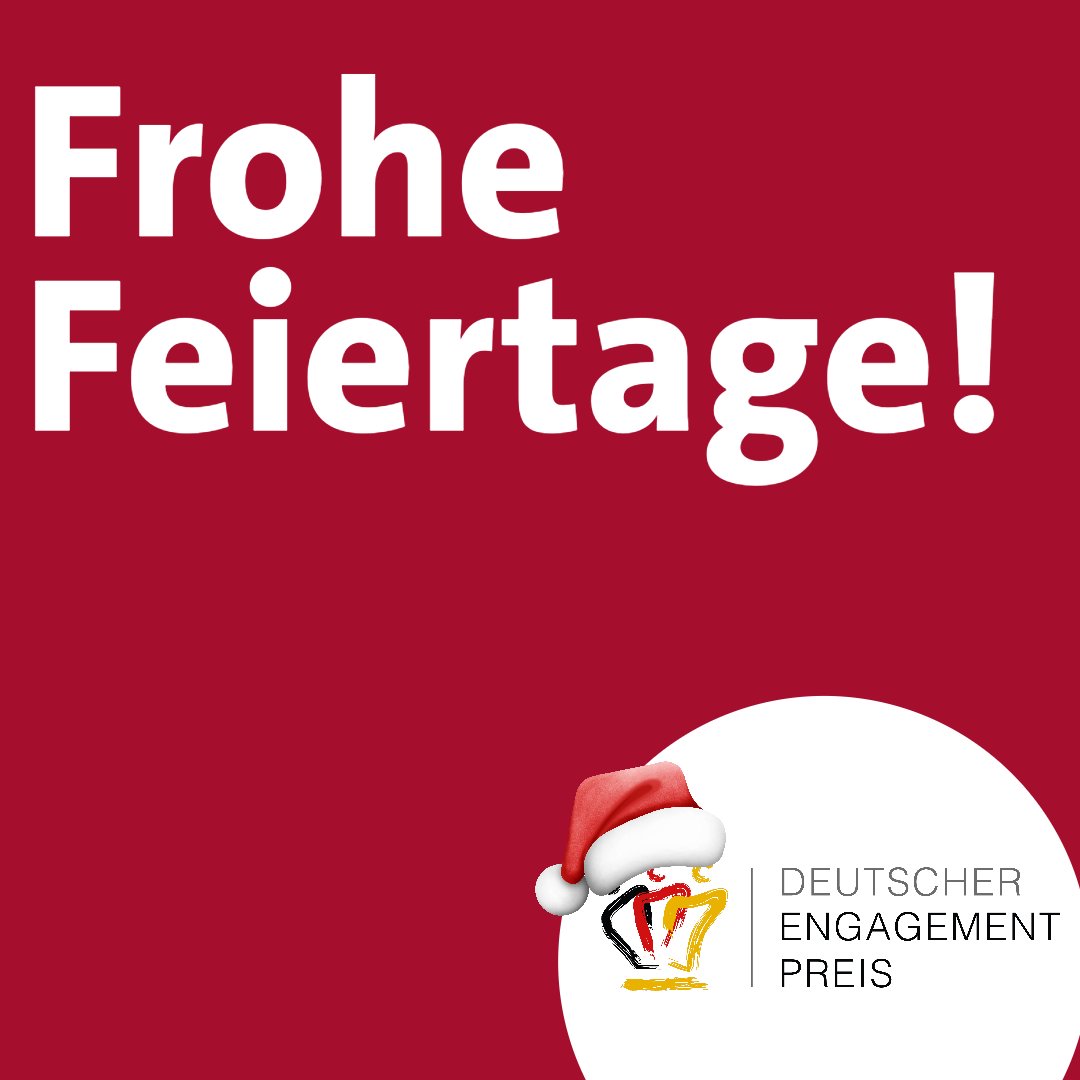 🎄🧑🏼‍🎄 Das gesamte Team des Deutschen Engagementpreises wünscht Euch frohe Feiertage und eine erholsame Zeit. Wir nutzen die Entspannung nach der Preisverleihung, um unsere Akkus wieder aufzuladen. Alle Infos zum Deutschen Engagementpreis 2024 erfahrt Ihr in Kürze.