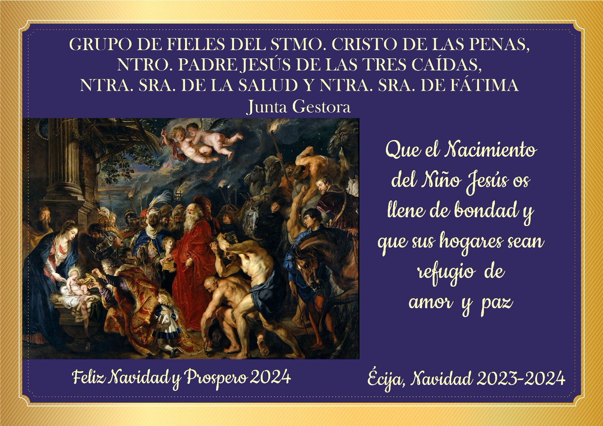 Desde el Grupo de Fieles del Santísimo Cristo de las Penas, queremos desearos que celebréis en Paz y Armonía la llegada del Niño Dios.

¡𝙁𝙚𝙡𝙞𝙯 𝙉𝙖𝙫𝙞𝙙𝙖𝙙 𝙮 𝙋𝙧𝙤́𝙨𝙥𝙚𝙧𝙤 𝘼𝙣̃𝙤 𝙉𝙪𝙚𝙫𝙤!