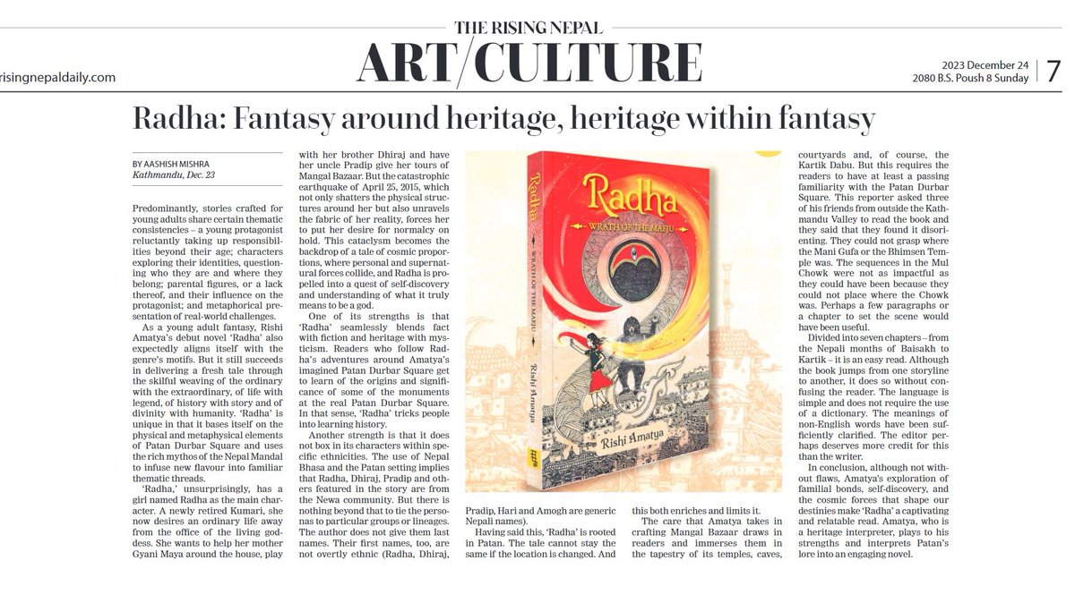 Aashish Mishra (@aasmishra) on Twitter photo Today, I review #Radha by <a href="/AmatyaRishi/">Noodling on a draft</a> , who, now that the book is out, should consider changing his username.
Full text here: risingnepaldaily.com/news/36640. Today, I review #Radha by <a href="/AmatyaRishi/">Noodling on a draft</a> , who, now that the book is out, should consider changing his username.
Full text here: risingnepaldaily.com/news/36640.