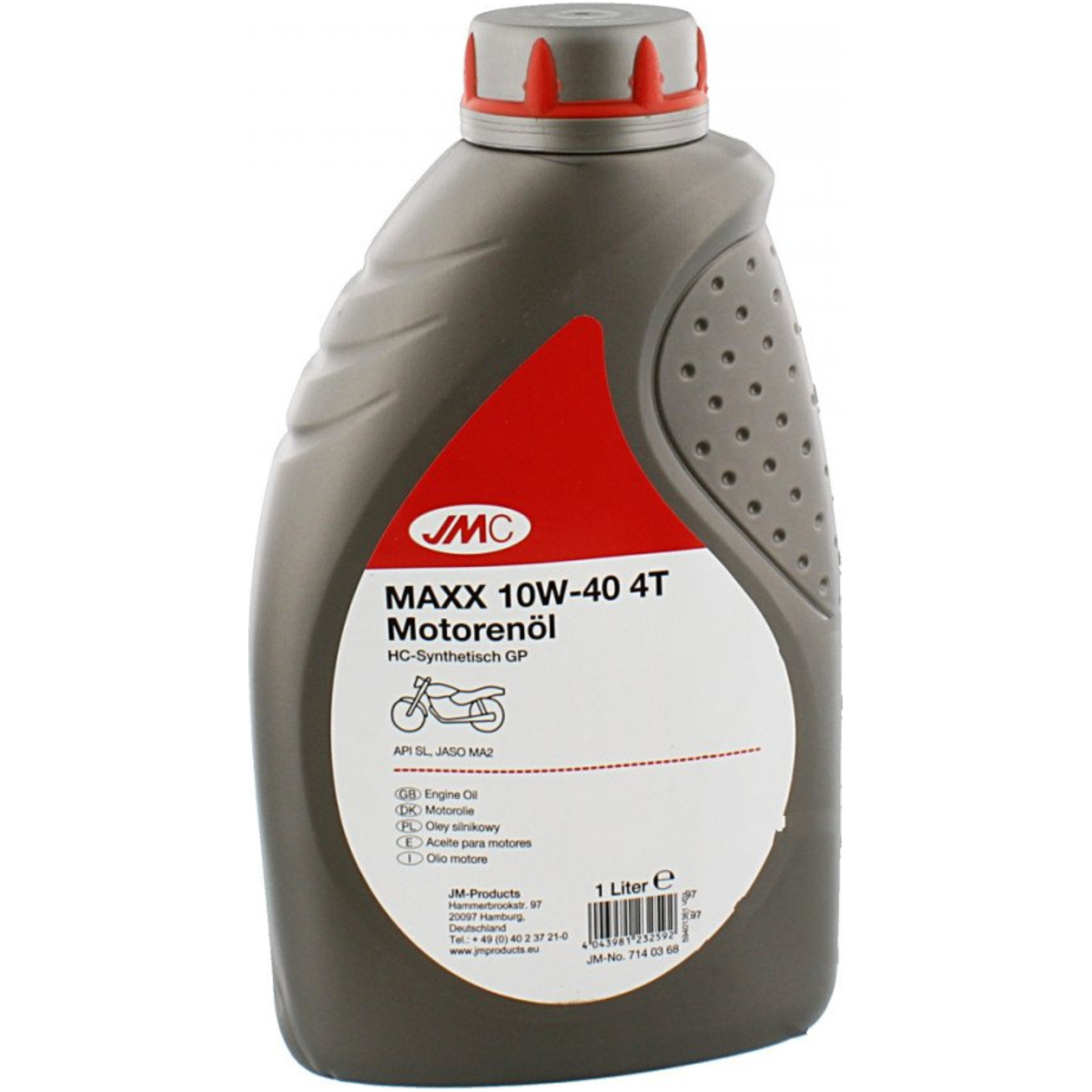 Engine oil 10w40 4stroke 1l jmc 59401361: 8,65 CHFMODEL_INCL_19TAX_TEXTzzgl. VersandkostenEngine oil 10w40 4-stroke 1l jmc 59401361 Priceunit: 1 Unit JMC MAXX Motoröl 10W-40 GP   Hochleistungsmotorenöl mit HC-Synthese-Grundölen, welches speziell für den… bts-motorradteile.ch/en/oil/motorcy…