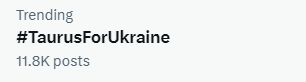 passerby2014bye's tweet photo. It looks like it's not liked by some that #TaurusForUkraine is trending, and it's not showing in Trends. But we have the receipts😎
#ATACMSforUkraine https://t.co/h1oxGgV5hu