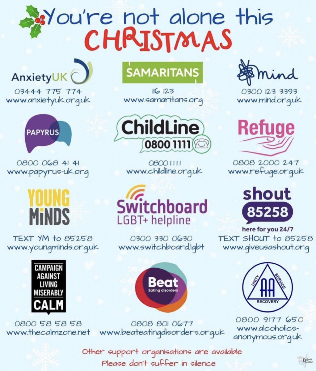 Christmas can be a difficult time for many, but support is always available - please see below