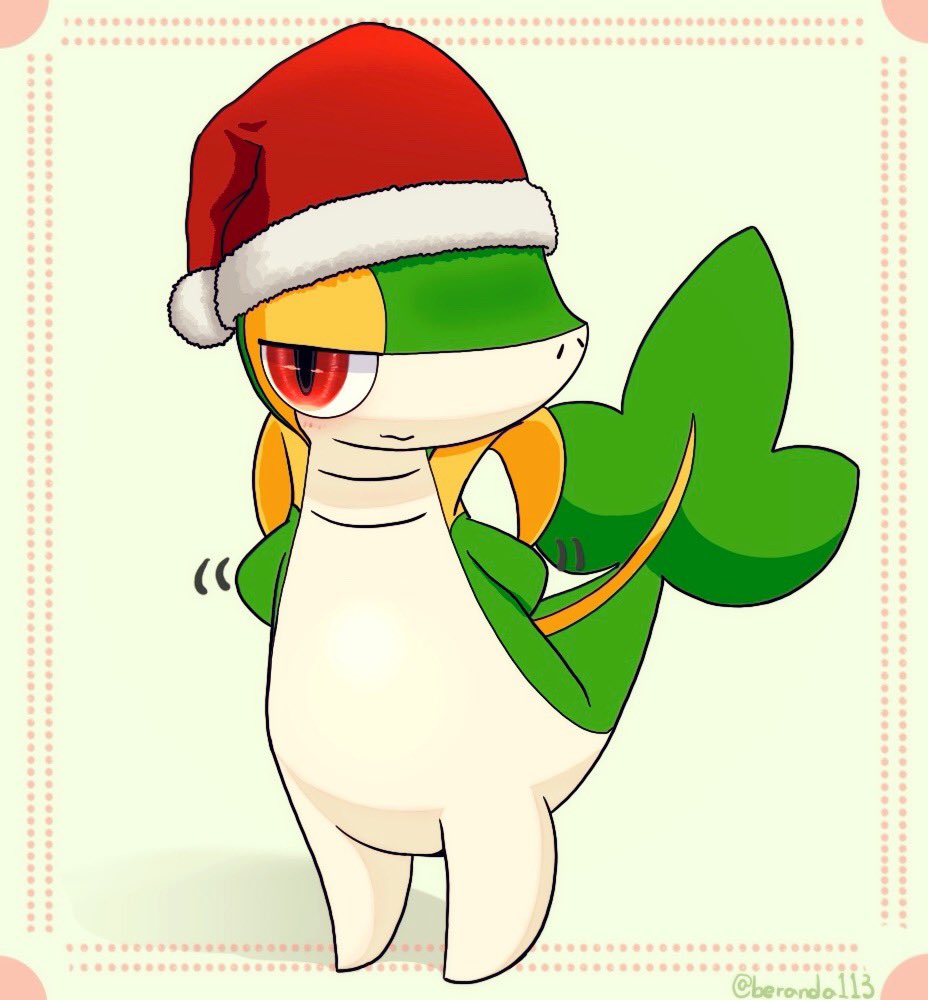 snivy pokemon (creature) hat solo santa hat no humans closed mouth standing  illustration images