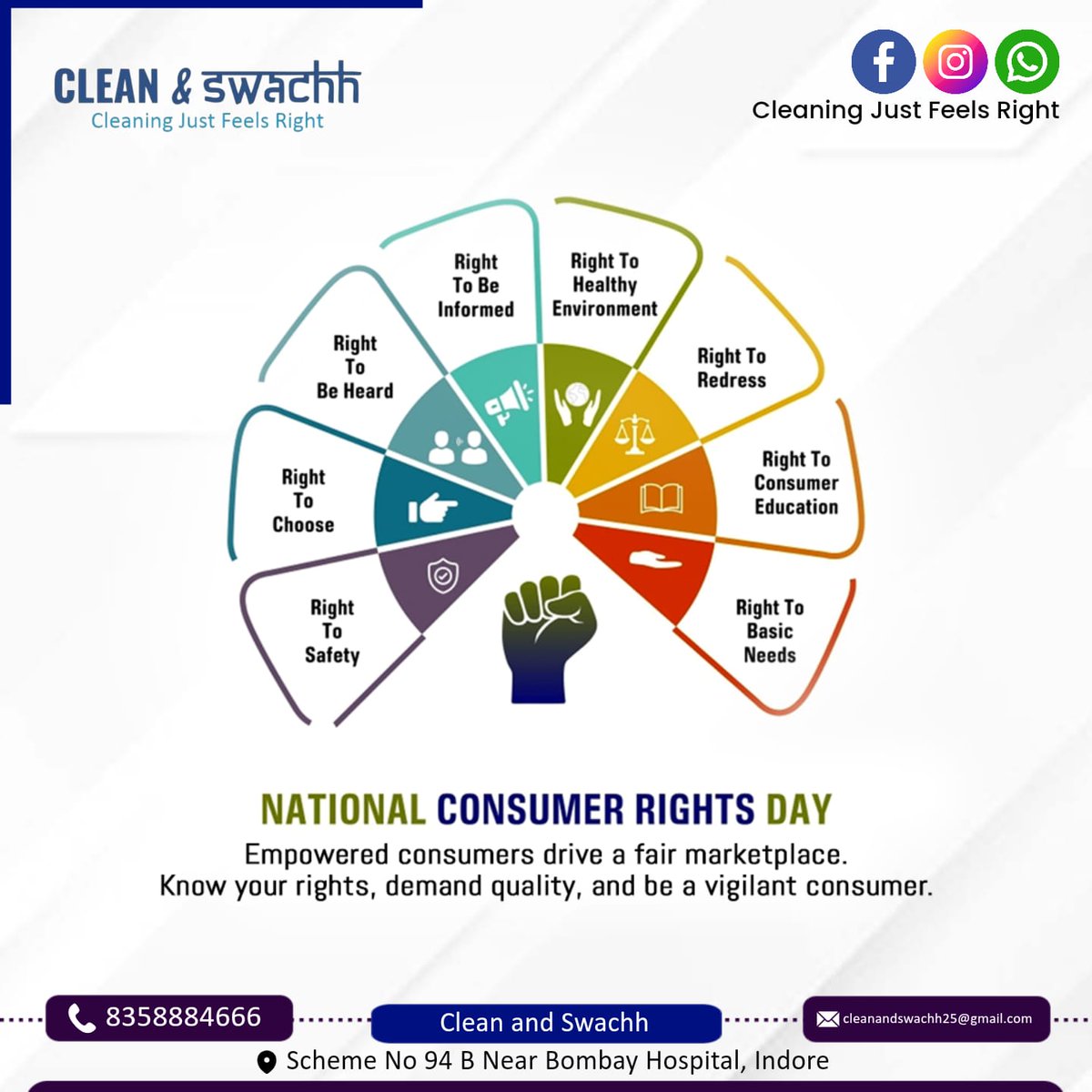 Empowered consumers drive a fair marketplace. Know your rights, demand quality, and be a vigilant consumers. 
 Call Now : +91 8358884666 . . 
#CleanandSwachh #swachh #swachhbharat #swachhindia #NationalConsumerRightsDay #EmpoweredConsumer #Marketpalce