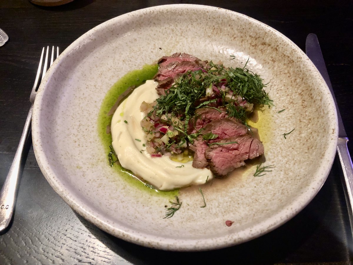 Comforting and flavoursome - potato pave and beef bavette with celeriac at Lilac restaurant #LymeRegis #Dorset lilacwine.co.uk