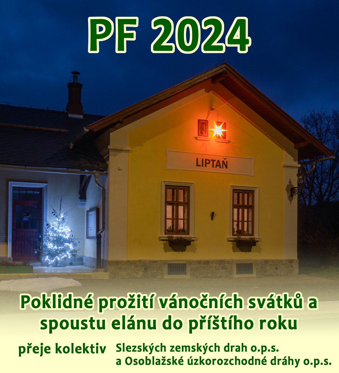 osoblazka's tweet photo. Veselé Vánoce, šťastný nový rok a v něm spoustu úspěchů, pohody a zdraví Vám přeje kolektiv Slezských zemských drah a Osoblažské úzkorozchodné dráhy. 💚❄️

#veselevanoce #pf2024 #osoblazka https://t.co/VWnaUC9j7x