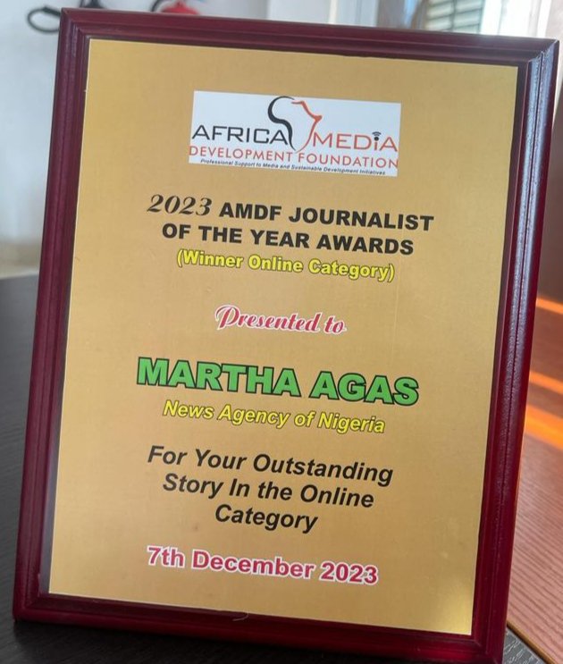 Asumata Martha Agas (@asumatayaks) on Twitter photo I won the Africa Media Development Foundation (AMDF) journalist of the year award in the online category.
Thank you <a href="/amdfupdate/">AMDF</a> for this recognition.
I want to thank <a href="/WSoyinkaCentre/">Wole Soyinka Centre</a> for supporting me in producing the award winning report and my organisation <a href="/NgNewsAgency/">News Agency of Nigeria</a> I won the Africa Media Development Foundation (AMDF) journalist of the year award in the online category.
Thank you <a href="/amdfupdate/">AMDF</a> for this recognition.
I want to thank <a href="/WSoyinkaCentre/">Wole Soyinka Centre</a> for supporting me in producing the award winning report and my organisation <a href="/NgNewsAgency/">News Agency of Nigeria</a>
