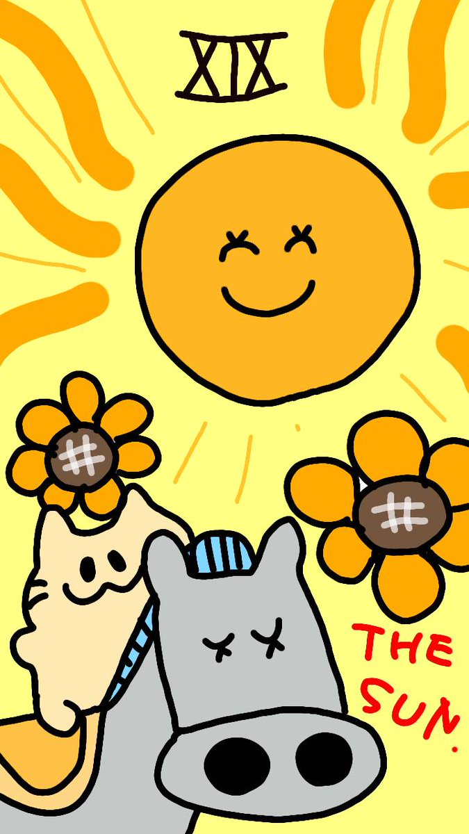 chariot4444's tweet photo. 【🐱今日の１枚🐱】

〘THE SUN〙
幸福　成功　輝き

忙しすぎて…忙しすぎて…
今日の占いが出来なかった…
せめて…今日の１枚を…_(:3 」∠)
今日もう終わるやんとかそういうのはかんべんして下さい🐱

#タロットカード 　#占い　#猫　#恋愛運　#絵 https://t.co/zCGMhoTodp