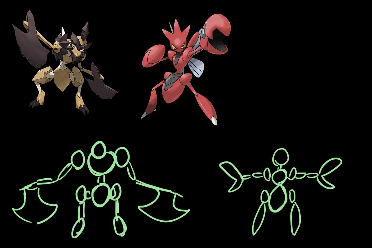 Max_Hamm_'s tweet photo. @MrMockRock Pokemon has this problem where almost none of them can really work as Echo fighters because almost none of them share similar enough skeletons/proportions.

Like Peter Griffin had to be tall and buff just to inherit Fortnite animations; I don't think Kleavor can echo Scizor. https://t.co/PsPr0VLLfS