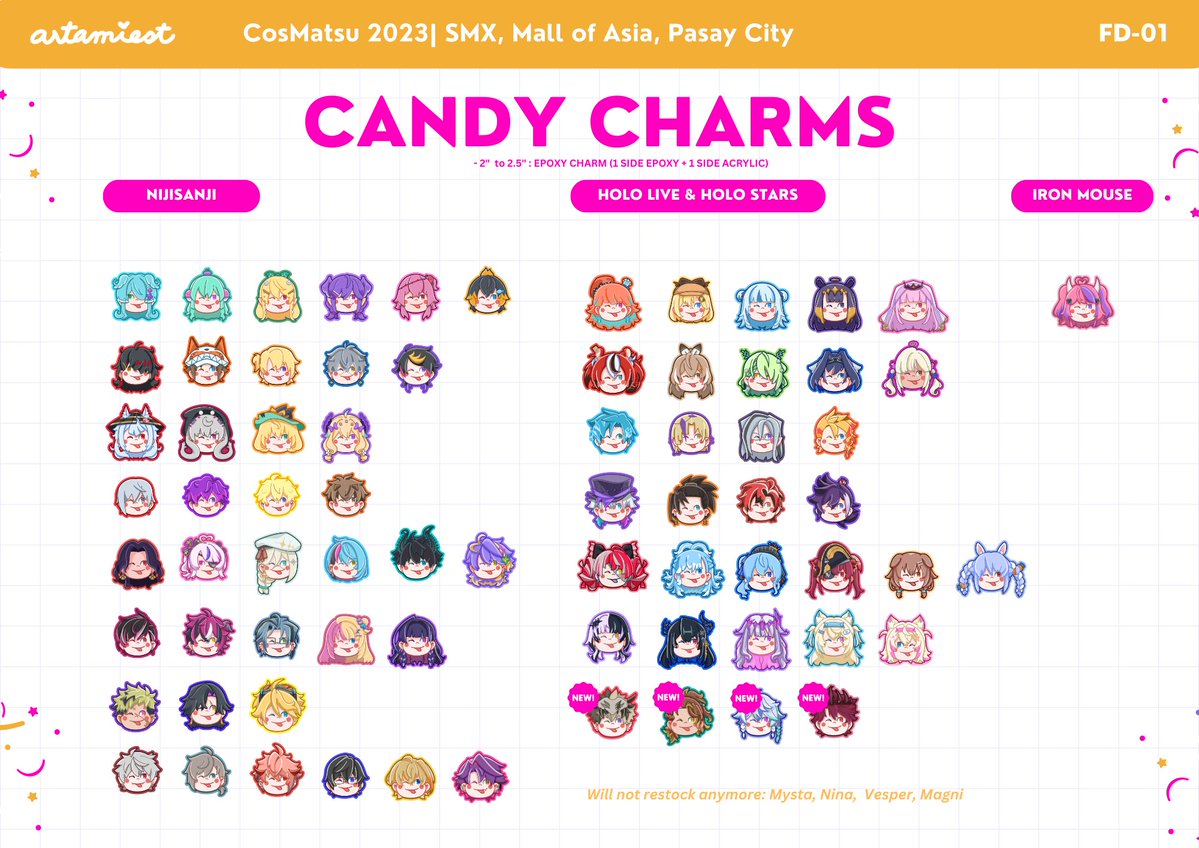 artamiest's tweet photo. [RT🙏] COSMATSURI 2023 Merch Catalog  1/2

✨HoloLive, HoloStars (Advent, Tempus, Armis &amp; more) 
✨Nijisanji (EN &amp; JP) 
✨ Tristamp
✨ Naruto &amp; Sasuke
✨ EXO🤍

🗓️ Dec 28 - Dec 30
📍 SMX, Mall of Asia
🎟️!
#cosplaymatsuri #fanfairatcosplaymatsuri2023 #cosplaymatsuri2023 https://t.co/Nxn89AjlE2