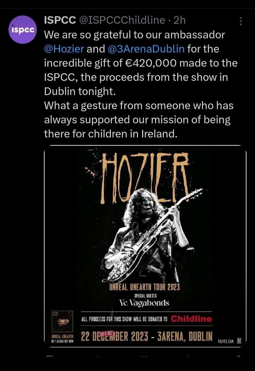 We were so happy to play our part in this. What an incredible gesture from the amazing <a href="/Hozier/">Hozier</a>